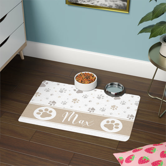 Pet Food Mat - White - Custom Name