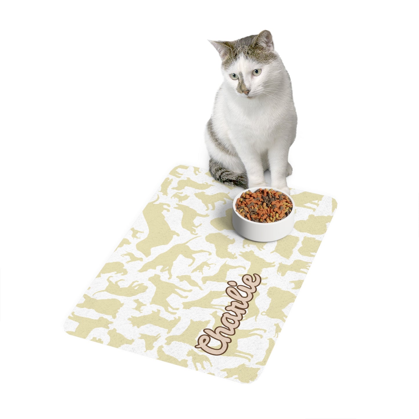 Pet Food Mat - Beige - Custom Name