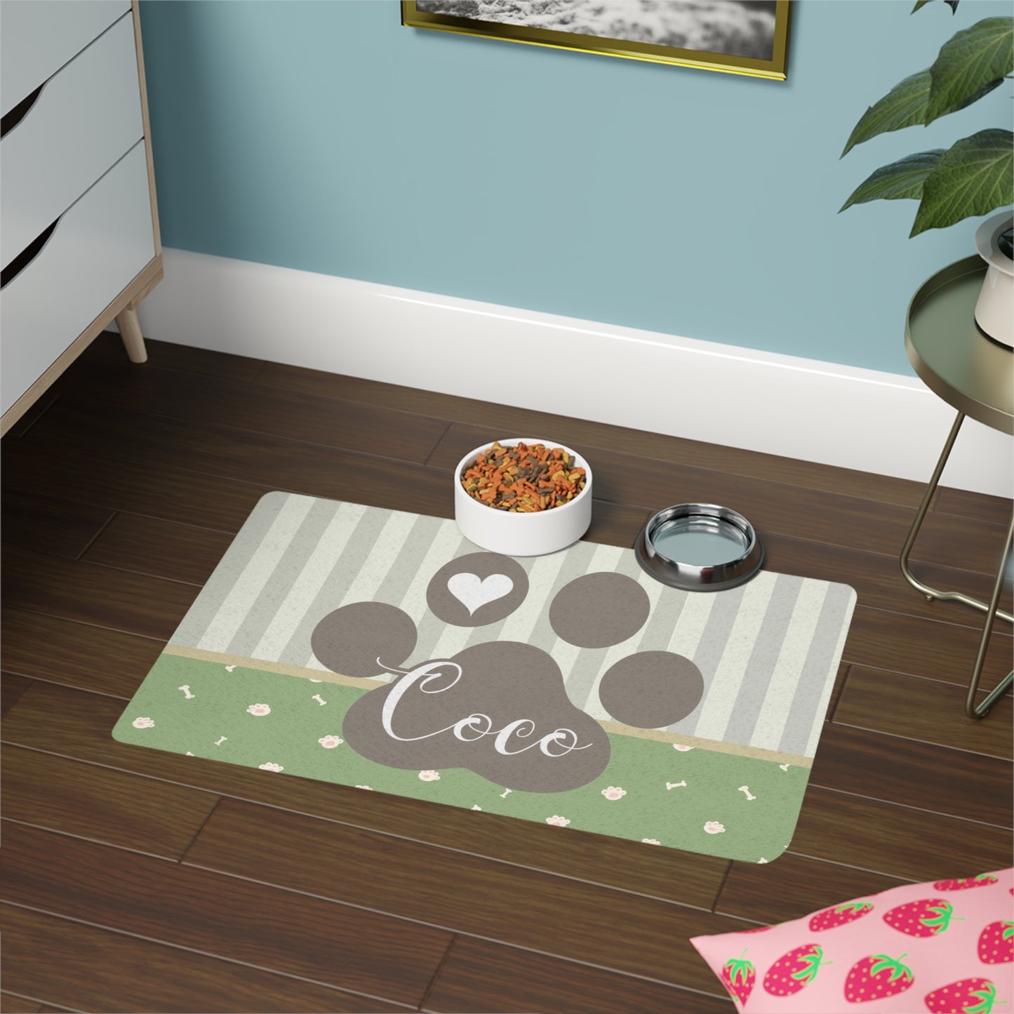 Pet Food Mat - Mint Green - Custom Name