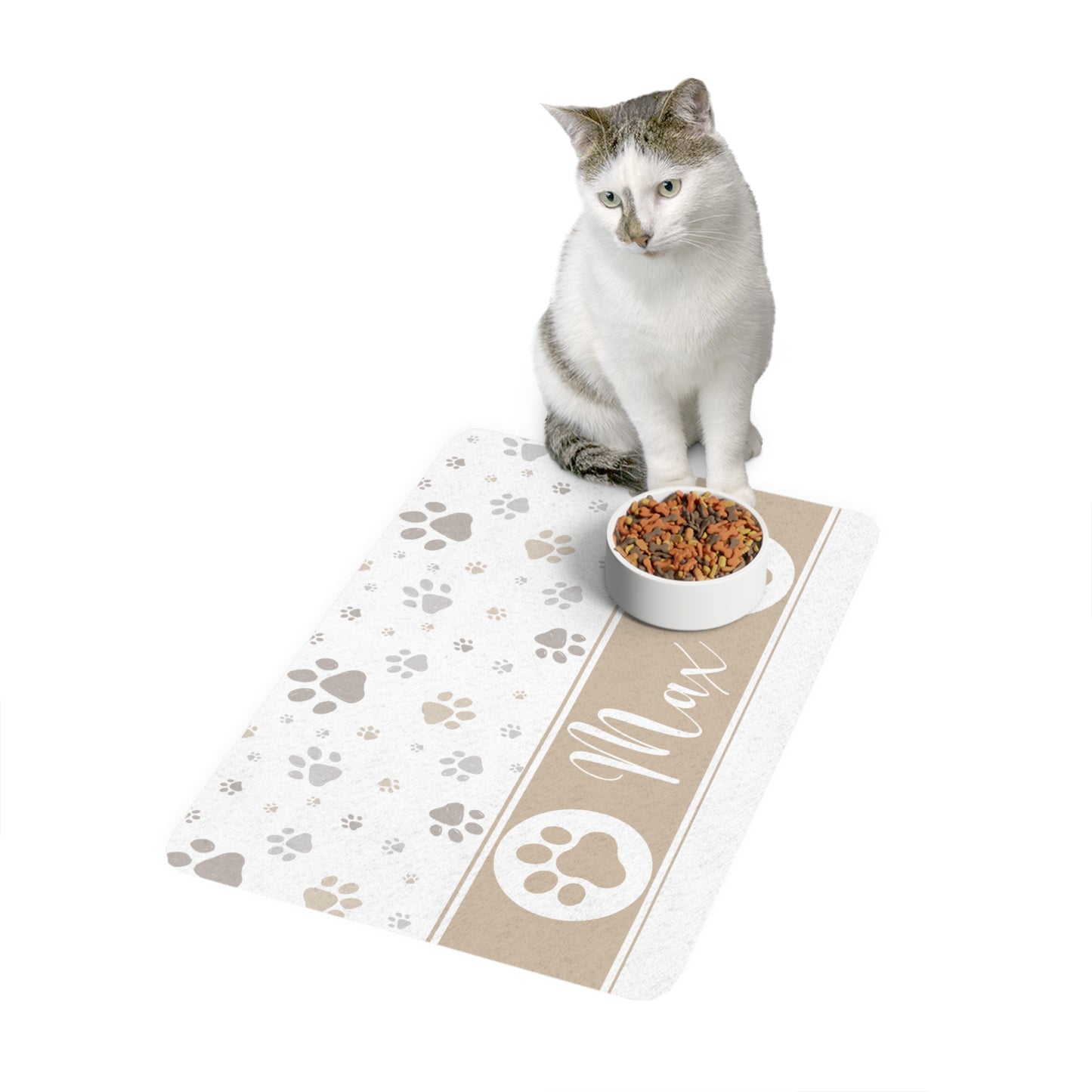 Pet Food Mat - White - Custom Name